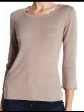 Philosophy scallop neck knit top - taupe